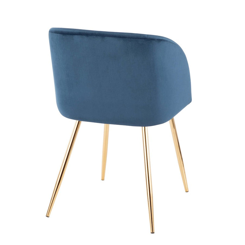 LumiSource Fran Chair Set of 2 | Gold Metal and Blue Velvet | Dining Room & Accent Seating | 21 x 23 x 32 in, Seat H 18.5 in | Model CH-FRANAU-BU2