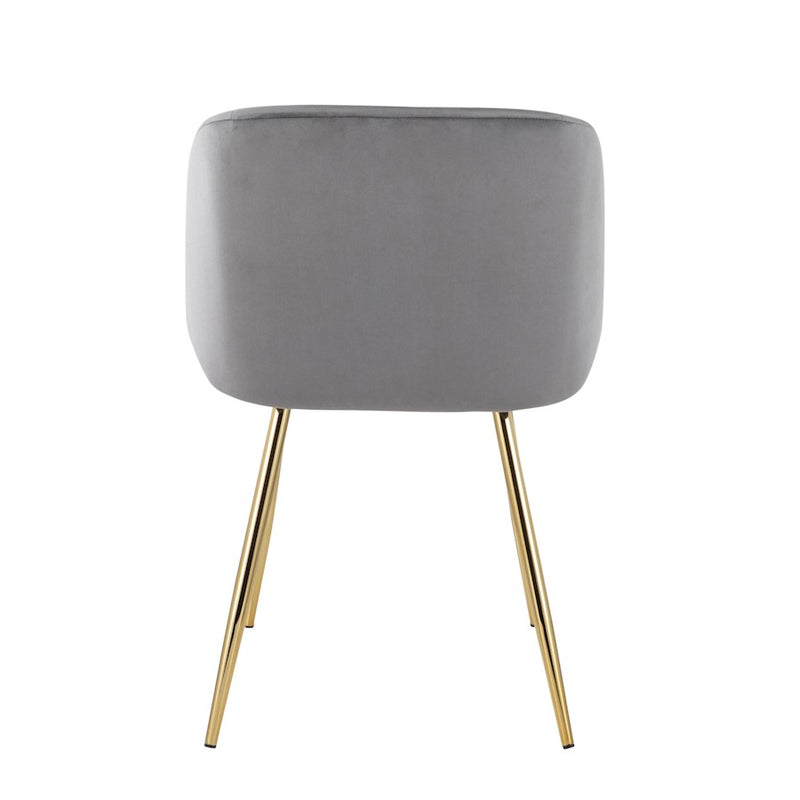 LumiSource Fran Chair Set of 2 | Gold Steel and Silver Velvet | Dining Room & Accent Seating | 21 x 23 x 32 in, Seat H 18.5 in | Model CH-FRANAUVSV2