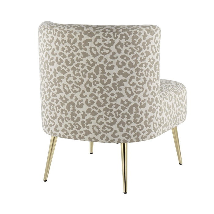 LumiSource Fran Slipper Chair in Gold Steel/Tan Leopard Fabric
