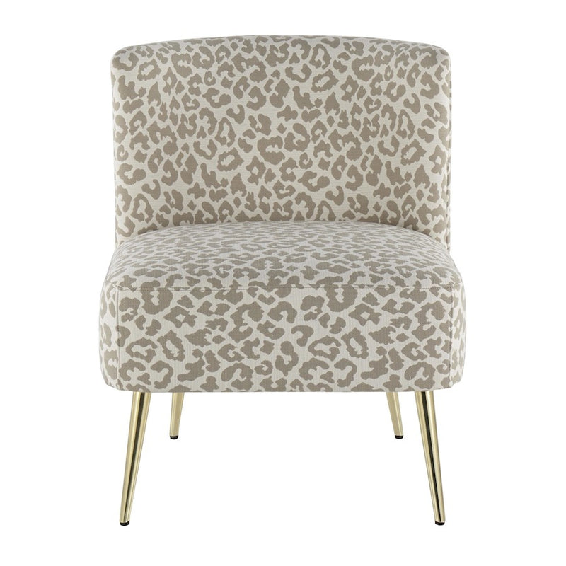 LumiSource Fran Slipper Chair in Gold Steel/Tan Leopard Fabric