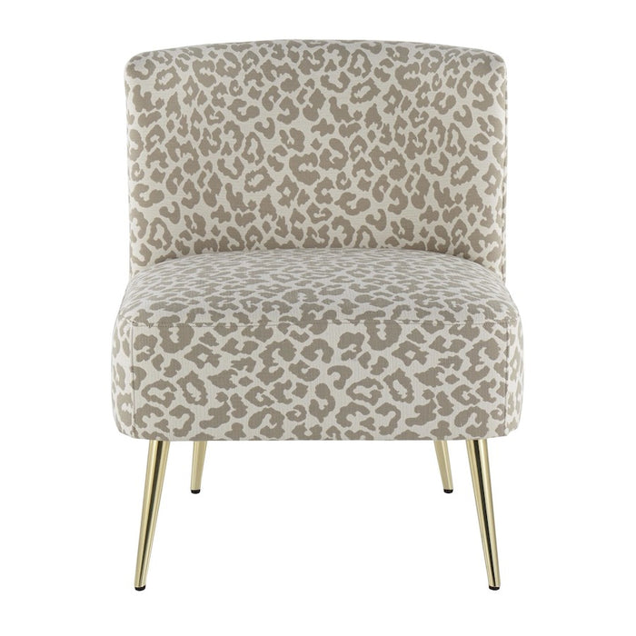 LumiSource Fran Slipper Chair in Gold Steel/Tan Leopard Fabric