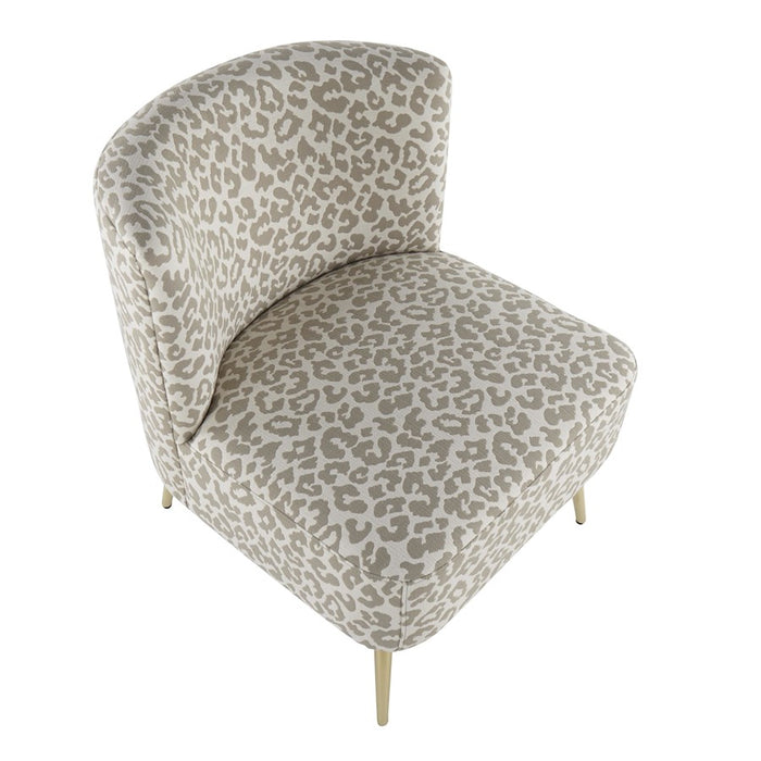 LumiSource Fran Slipper Chair in Gold Steel/Tan Leopard Fabric