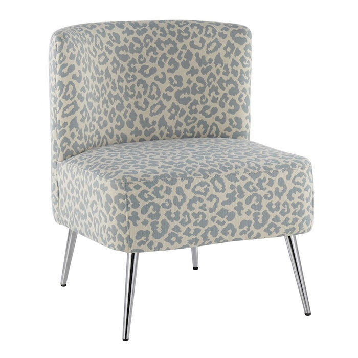 LumiSource Fran Slipper Chair in Chrome/Blue Leopard Fabric - CH-FRANLEPBU