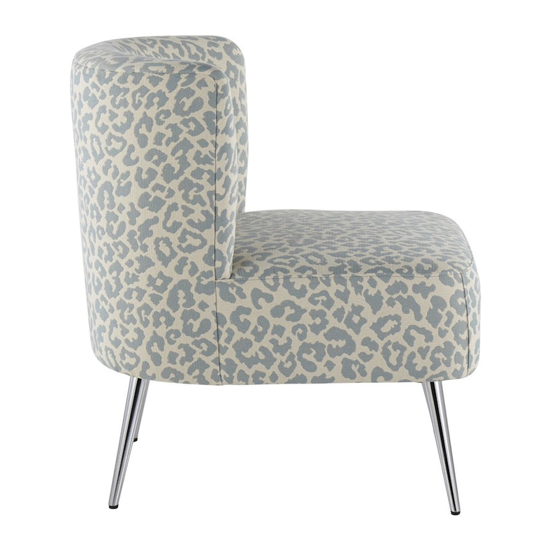 LumiSource Fran Slipper Chair in Chrome/Blue Leopard Fabric