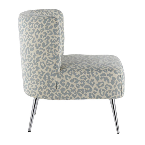 LumiSource Fran Slipper Chair in Chrome/Blue Leopard Fabric