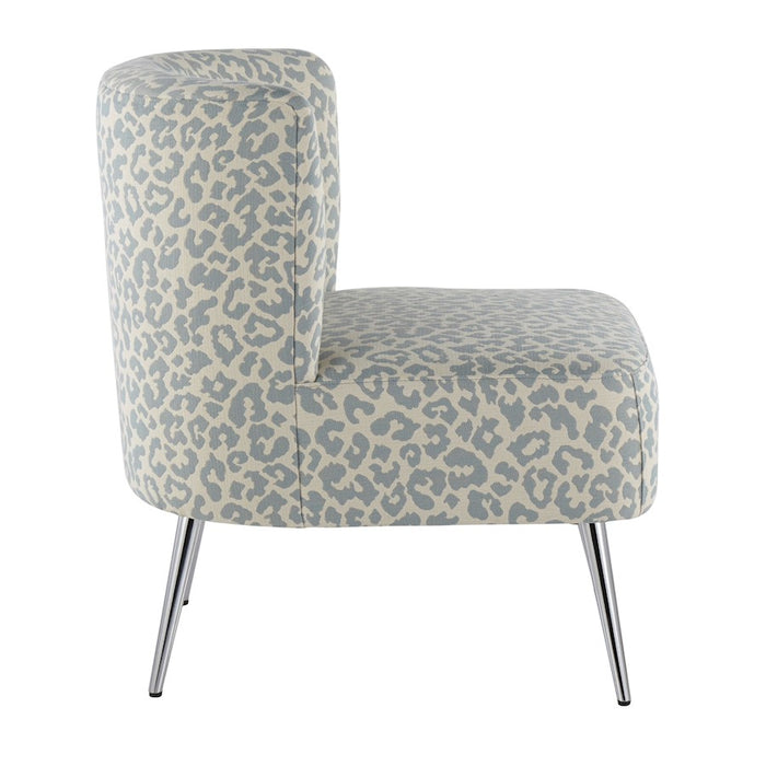 LumiSource Fran Slipper Chair in Chrome/Blue Leopard Fabric
