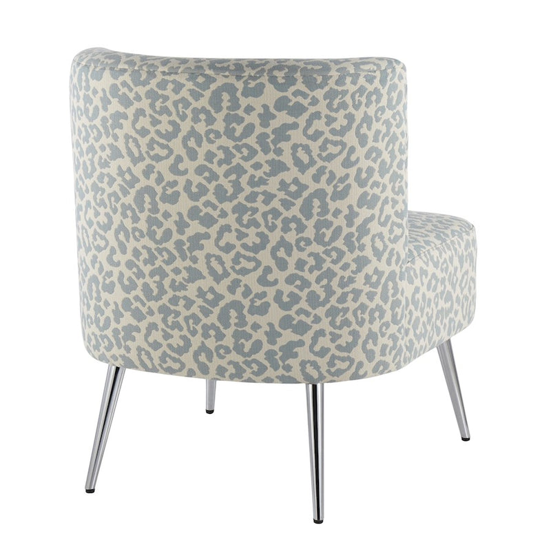 LumiSource Fran Slipper Chair in Chrome/Blue Leopard Fabric
