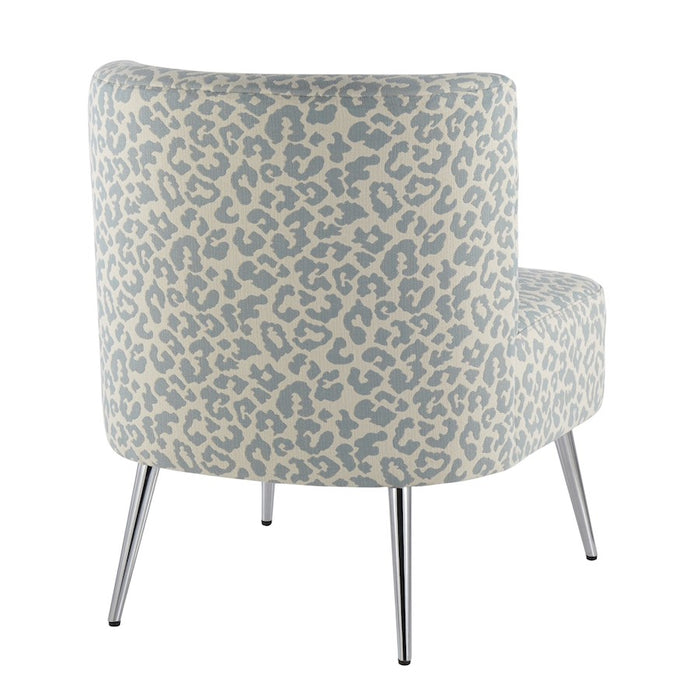 LumiSource Fran Slipper Chair in Chrome/Blue Leopard Fabric