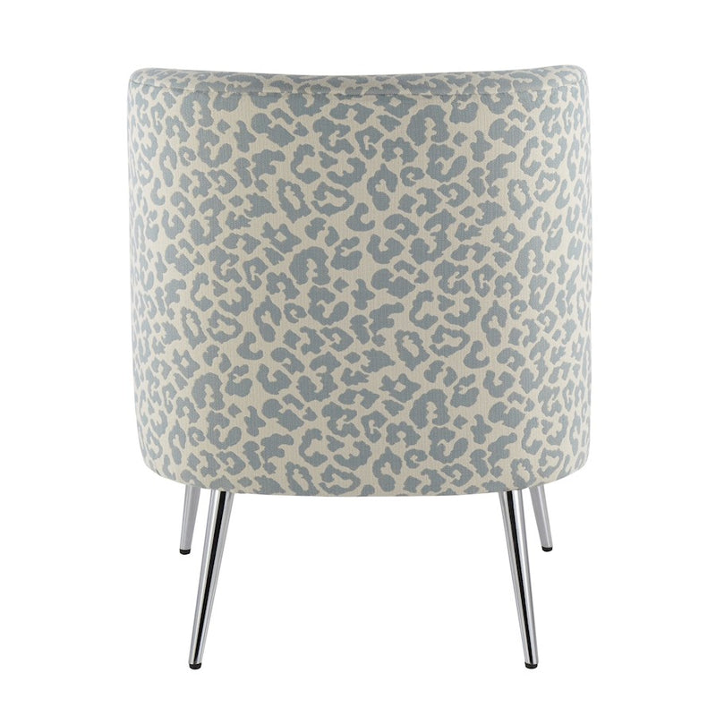 LumiSource Fran Slipper Chair in Chrome/Blue Leopard Fabric