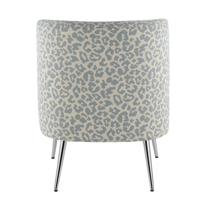 LumiSource Fran Slipper Chair in Chrome/Blue Leopard Fabric