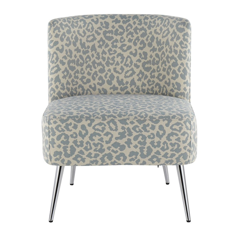 LumiSource Fran Slipper Chair in Chrome/Blue Leopard Fabric