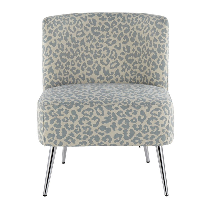 LumiSource Fran Slipper Chair in Chrome/Blue Leopard Fabric