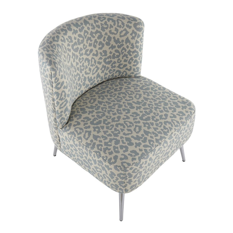LumiSource Fran Slipper Chair in Chrome/Blue Leopard Fabric