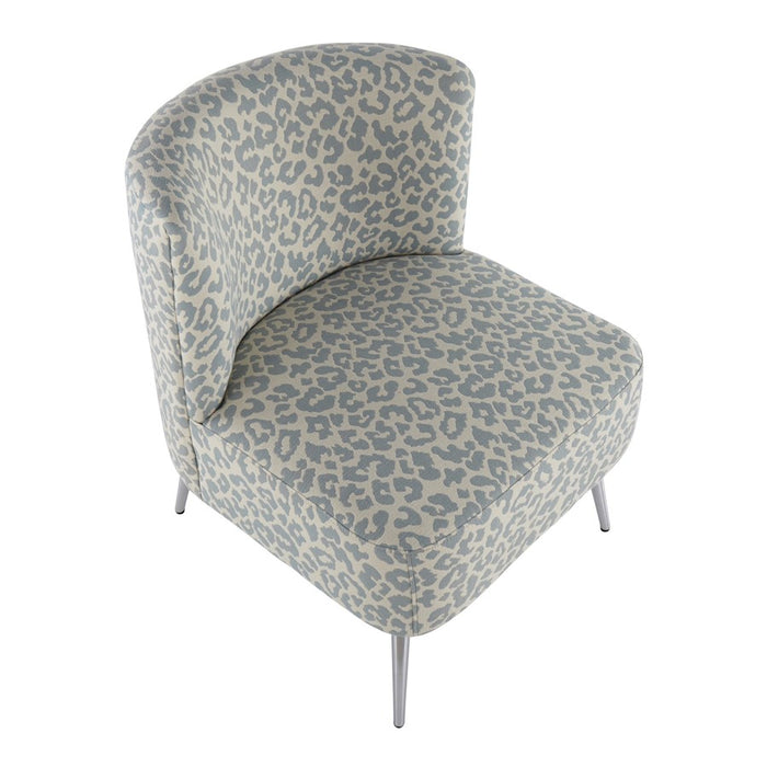 LumiSource Fran Slipper Chair in Chrome/Blue Leopard Fabric