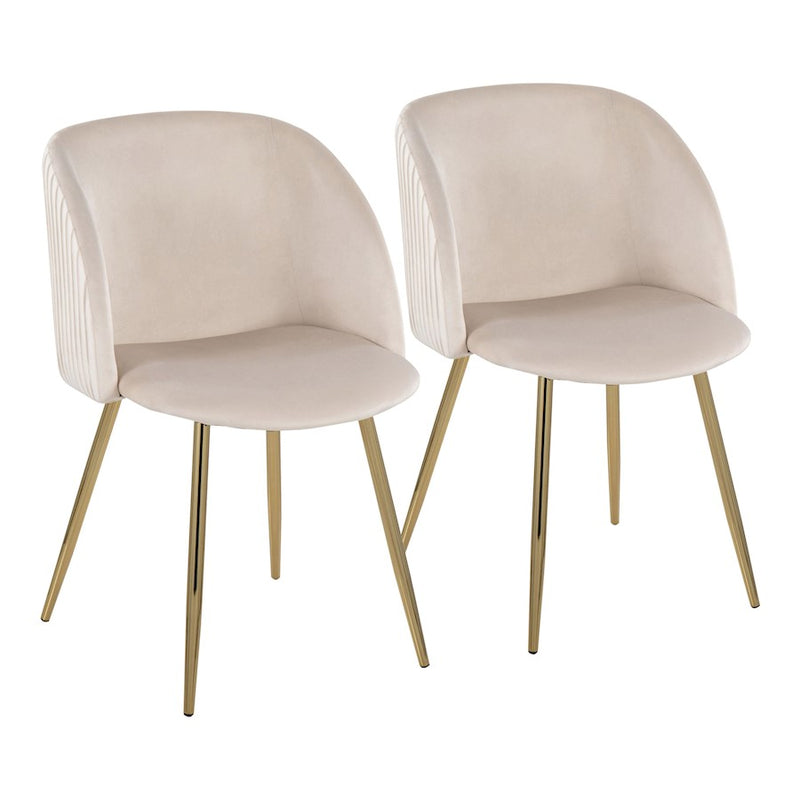 LumiSource Fran Pleated Chair, Set of 2, Gold/White Velvet - CH-FRANPLTAUVW2