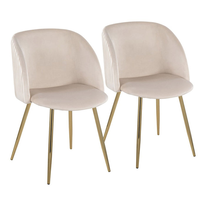 LumiSource Fran Pleated Chair, Set of 2, Gold/White Velvet - CH-FRANPLTAUVW2