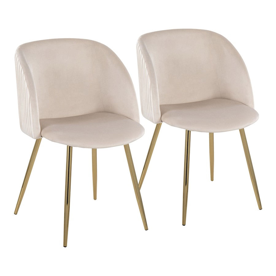 LumiSource Fran Pleated Chair, Set of 2, Gold/White Velvet - CH-FRANPLTAUVW2