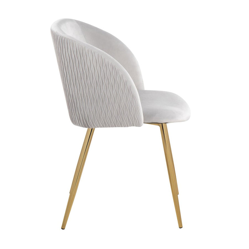 LumiSource Fran Pleated Waves Chair Set of 2 | Gold Metal and Silver Velvet | Dining Room & Living Room Accent | Model CH-FRANPLTWVAUVSV2