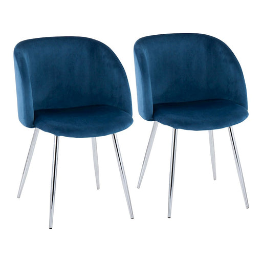 LumiSource Fran Chair, Set of 2 in Chrome/Blue Velvet - CH-FRANVBU2
