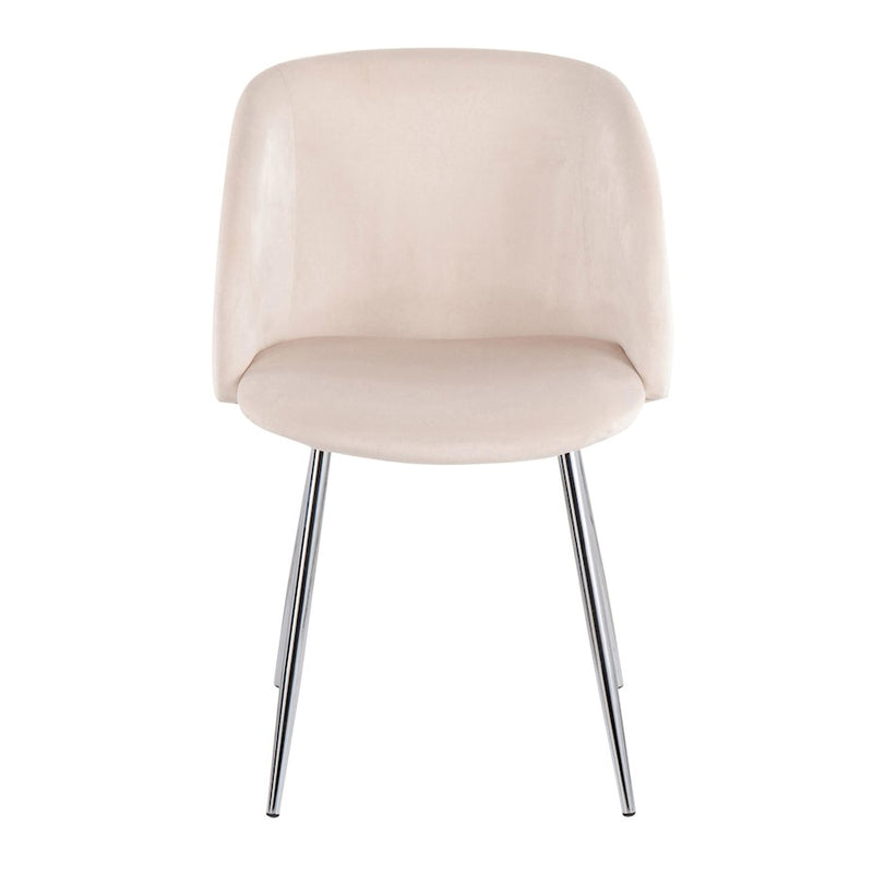 LumiSource Fran Chair Set of 2 | Chrome & Cream Velvet Dining Chair | Contemporary Accent Seating | 23 x 21 x 32 in | Model CH-FRANVCR2