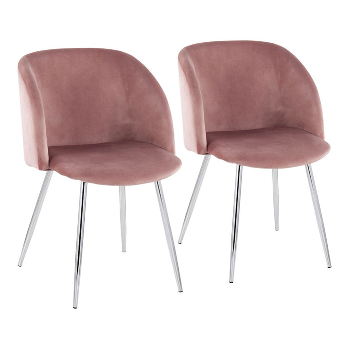 LumiSource Fran Chair, Set of 2 in Chrome/Pink Velvet - CH-FRANVPK2