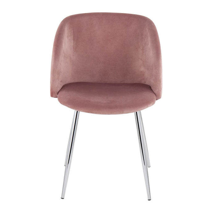 LumiSource Fran Chair, Set of 2 in Chrome/Pink Velvet