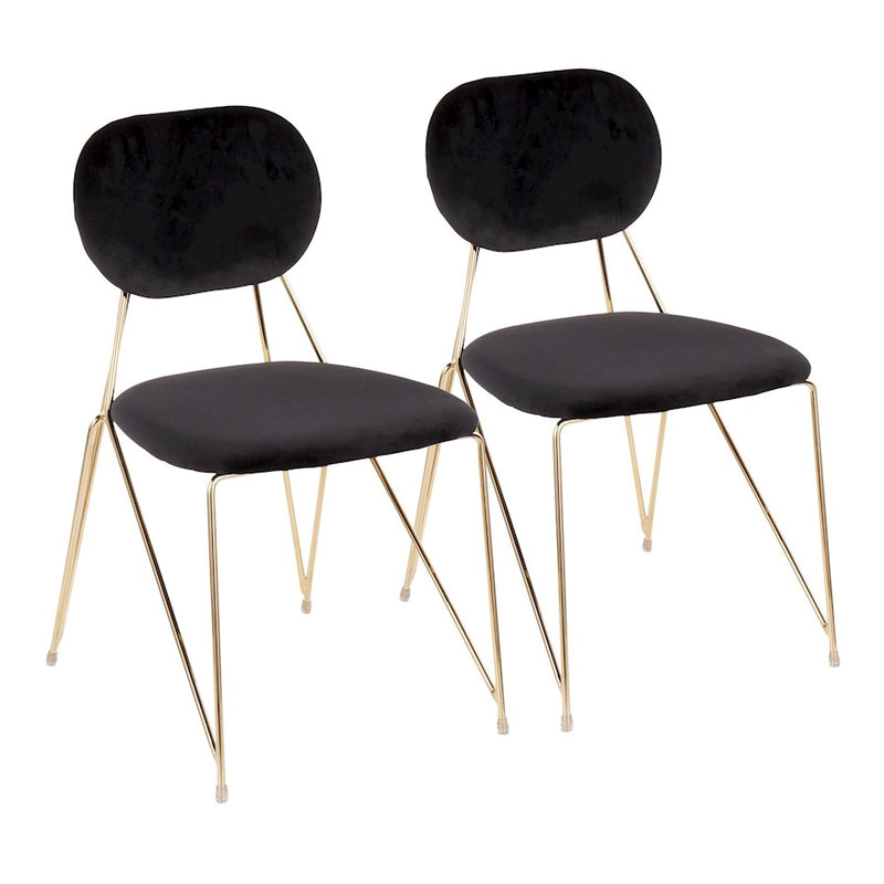LumiSource Gwen Chair Set of 2 | Glam Gold Metal & Black Velvet | Casual Dining & Accent Chairs | 22.25 x 18.75 x 32.25 in | Model CH-GWENAU-BK2