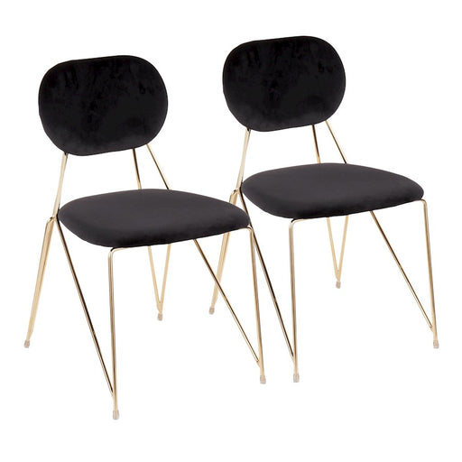 LumiSource Gwen Chair Set of 2 | Glam Gold Metal & Black Velvet | Casual Dining & Accent Chairs | 22.25 x 18.75 x 32.25 in | Model CH-GWENAU-BK2