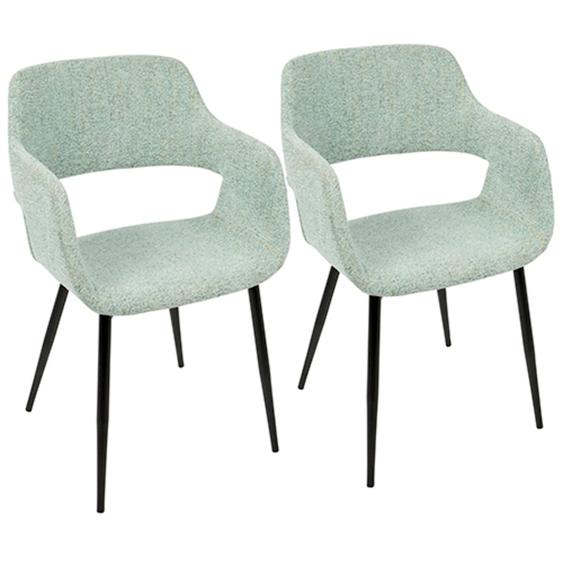 LumiSource Margarite Chair Set of 2 | Light Green Fabric and Black Metal Legs | Mid-Century Modern Dining & Accent Seating | Model CH-MARGBK-LGN2
