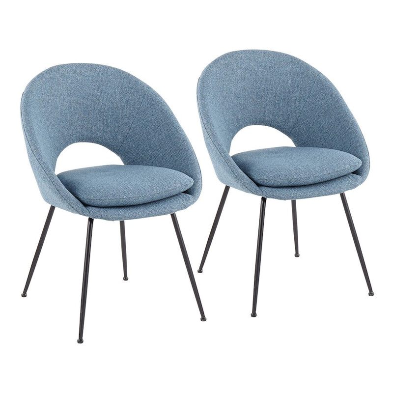 LumiSource Metro Chair, Set of 2, Black Steel/Blue Noise Fabric - CH-METROBKBU2