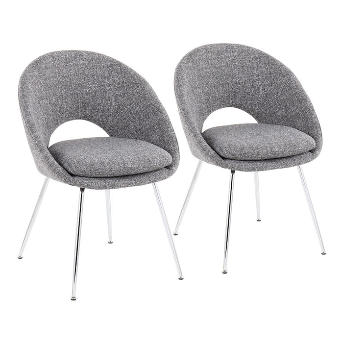LumiSource Metro Chair, Set of 2 in Chrome/Grey Noise Fabric - CH-METROGY2
