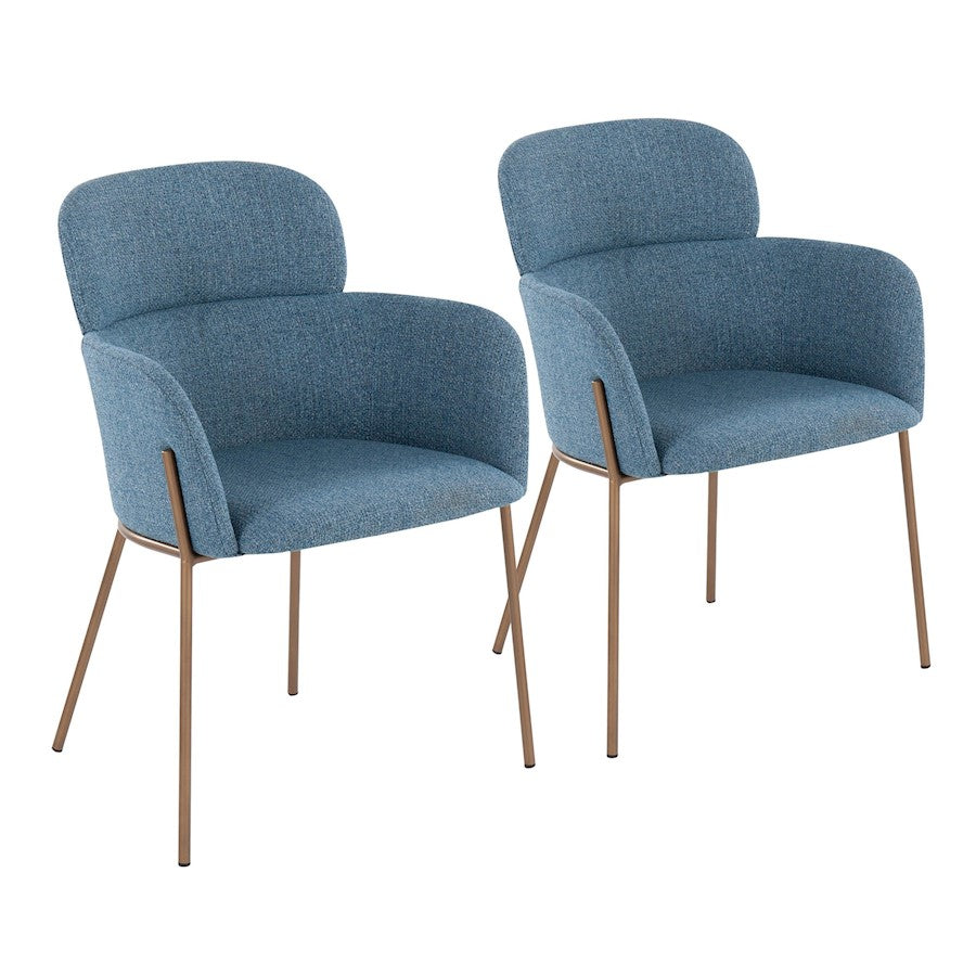 LumiSource Milan Chair, Set of 2, Antique Brass/Blue Noise - CH-MILANABNBU2