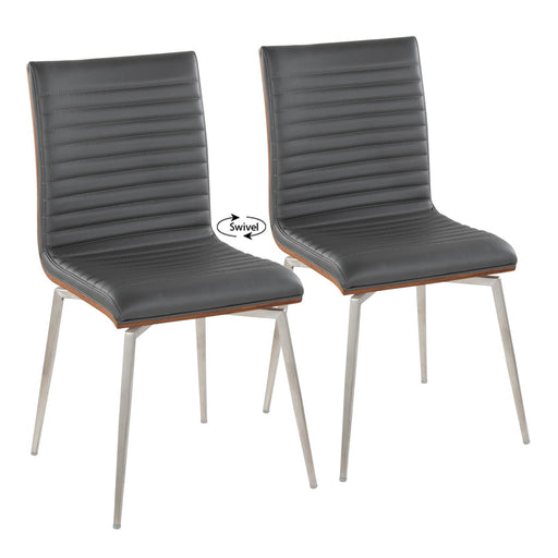 LumiSource Mason 21.5in Swivel Accent Chair Set of 2 | Walnut & Grey PU on Brushed Stainless Steel | Kitchen & Dining Room | Model CH-MSNSWVWLGY2