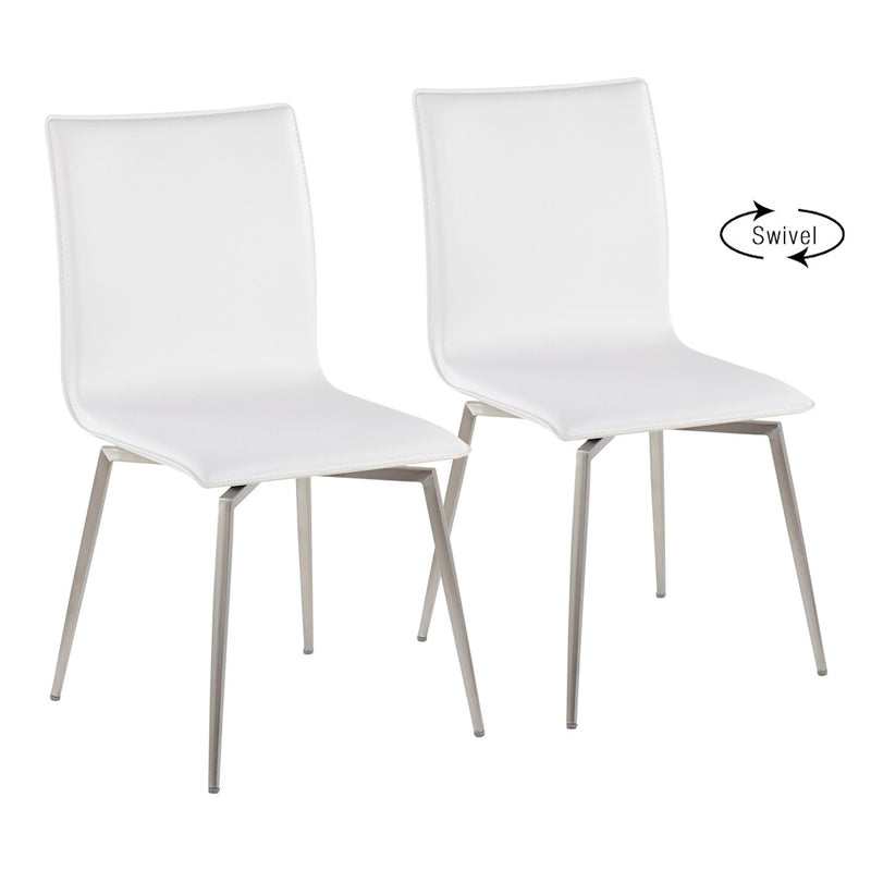 LumiSource Mason Upholstered Swivel Chair Set of 2 | Brushed Steel & White PU Leather | Dining Room & Office Seating | Model CH-MSNUPSWVSSW2
