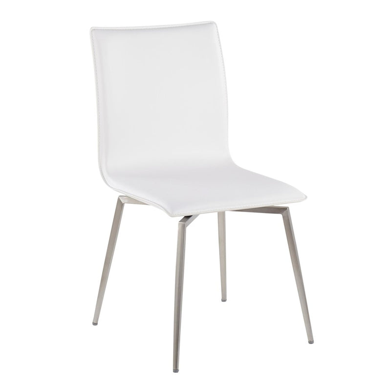 LumiSource Mason Upholstered Swivel Chair Set of 2 | Brushed Steel & White PU Leather | Dining Room & Office Seating | Model CH-MSNUPSWVSSW2