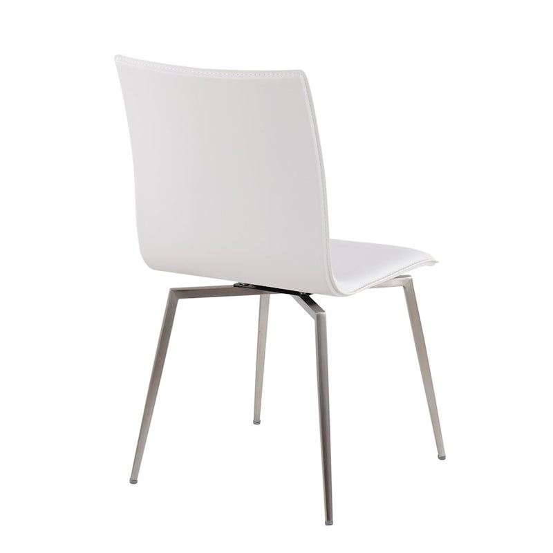 LumiSource Mason Upholstered Swivel Chair Set of 2 | Brushed Steel & White PU Leather | Dining Room & Office Seating | Model CH-MSNUPSWVSSW2