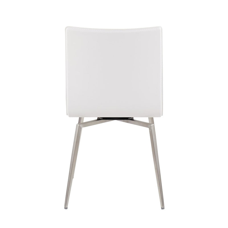 LumiSource Mason Upholstered Swivel Chair Set of 2 | Brushed Steel & White PU Leather | Dining Room & Office Seating | Model CH-MSNUPSWVSSW2