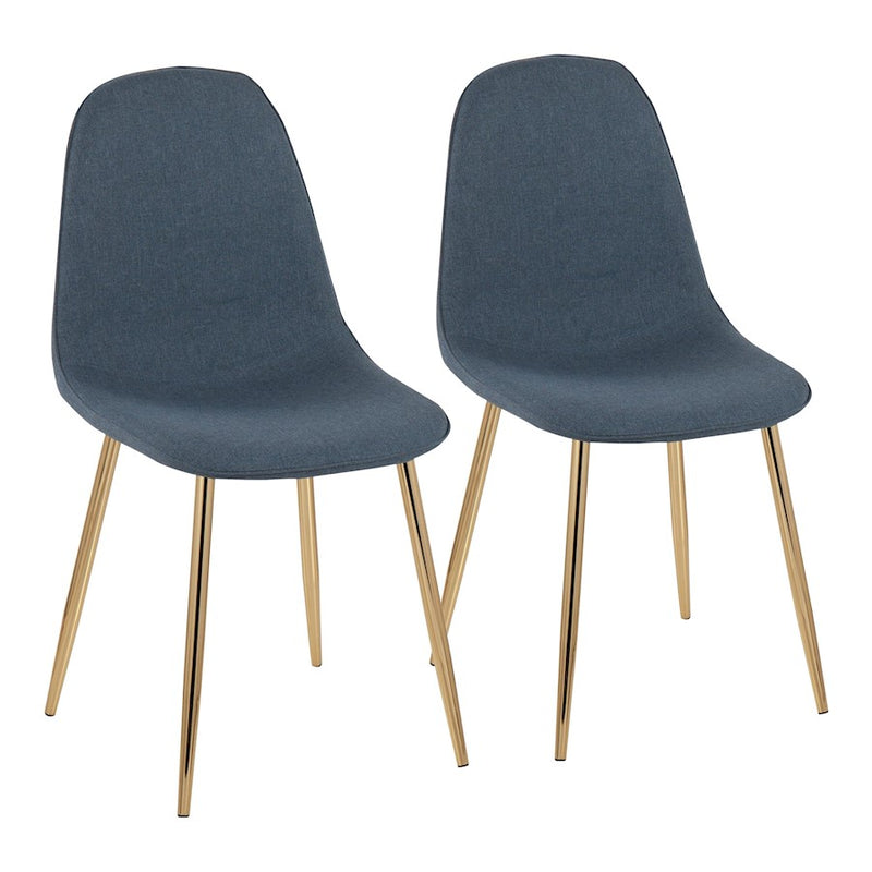 LumiSource Pebble Chair, Set of 2 in Gold Steel/Blue Fabric - CH-PEBBLEAUBU2
