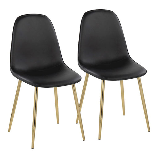 LumiSource Pebble Chair, Set of 2 in Gold Steel/Black PU - CH-PEBBLEAUPUBK2