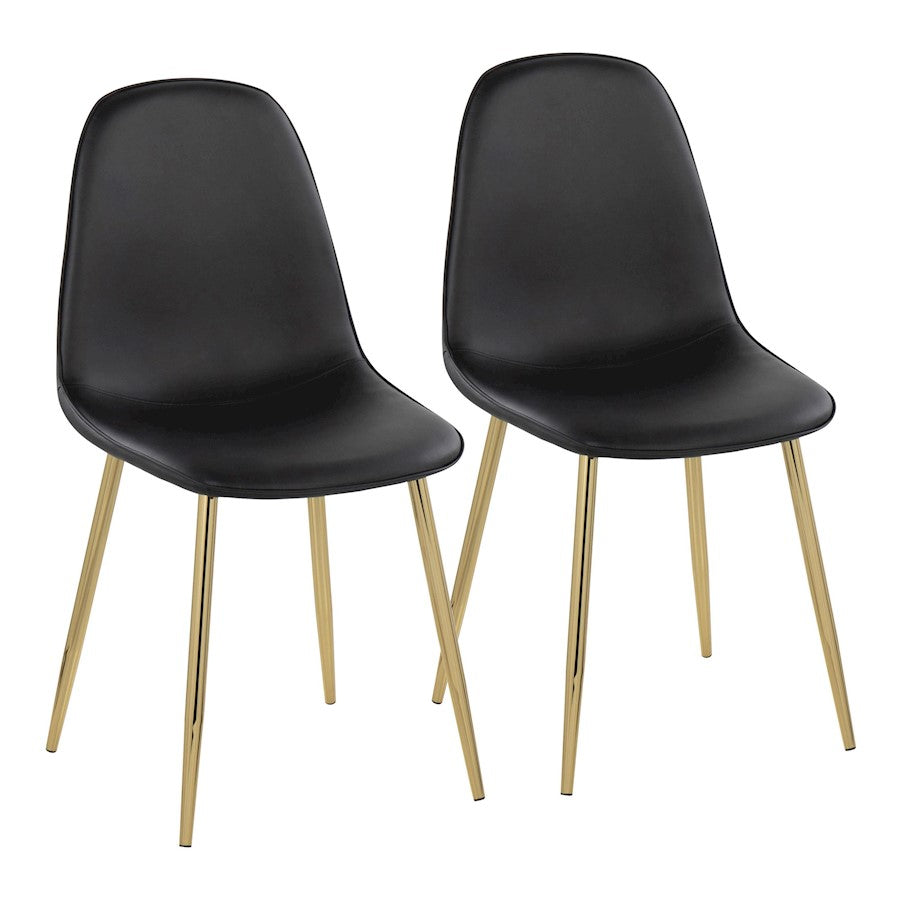 LumiSource Pebble Chair, Set of 2 in Gold Steel/Black PU - CH-PEBBLEAUPUBK2