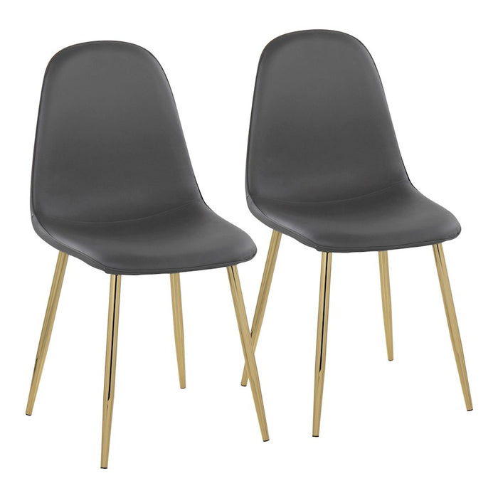 LumiSource Pebble Chair, Set of 2 in Gold Steel/Grey PU - CH-PEBBLEAUPUGY2