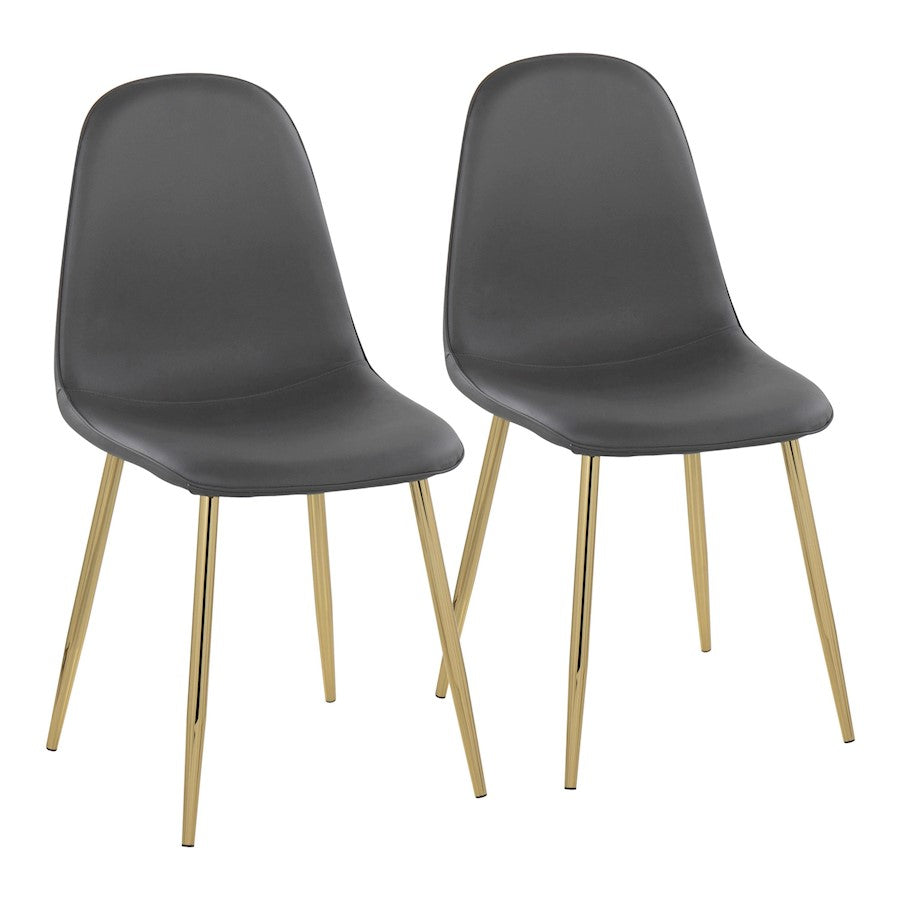 LumiSource Pebble Chair, Set of 2 in Gold Steel/Grey PU - CH-PEBBLEAUPUGY2