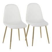 LumiSource Pebble Chair, Set of 2 in Gold Steel/White PU - CH-PEBBLEAUPUW2