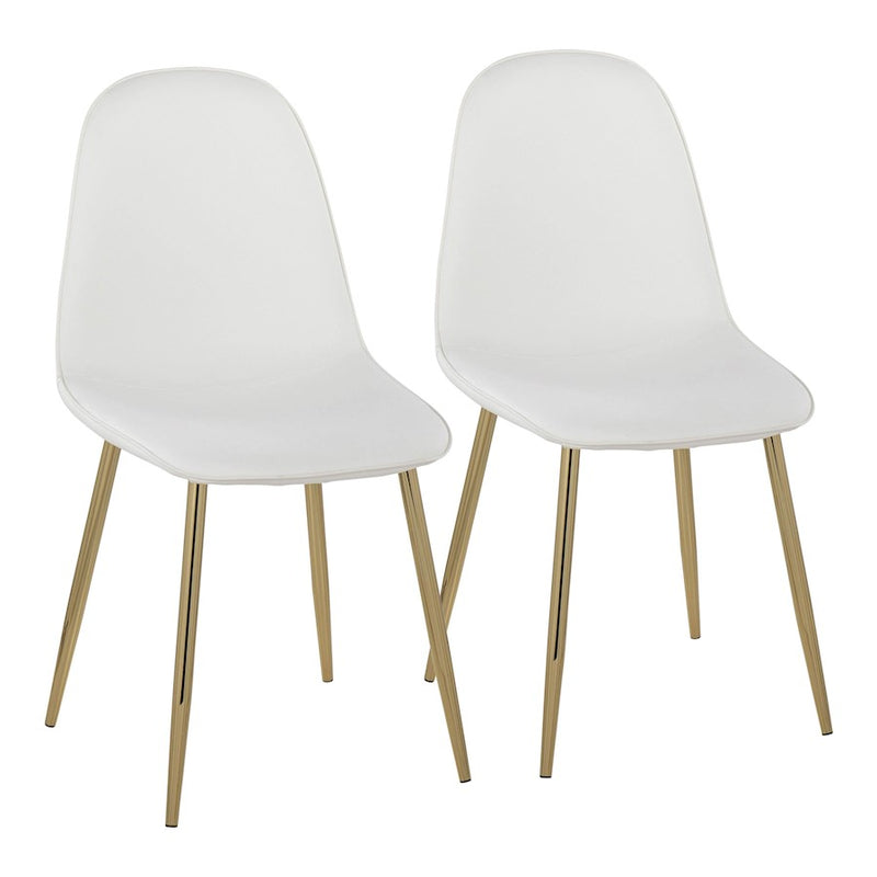 LumiSource Pebble Chair, Set of 2 in Gold Steel/White PU - CH-PEBBLEAUPUW2
