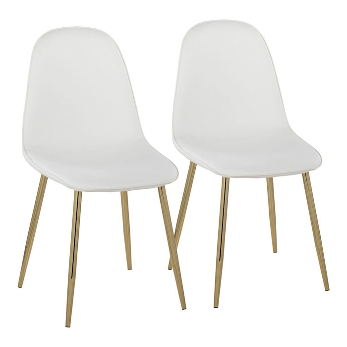 LumiSource Pebble Chair, Set of 2 in Gold Steel/White PU - CH-PEBBLEAUPUW2