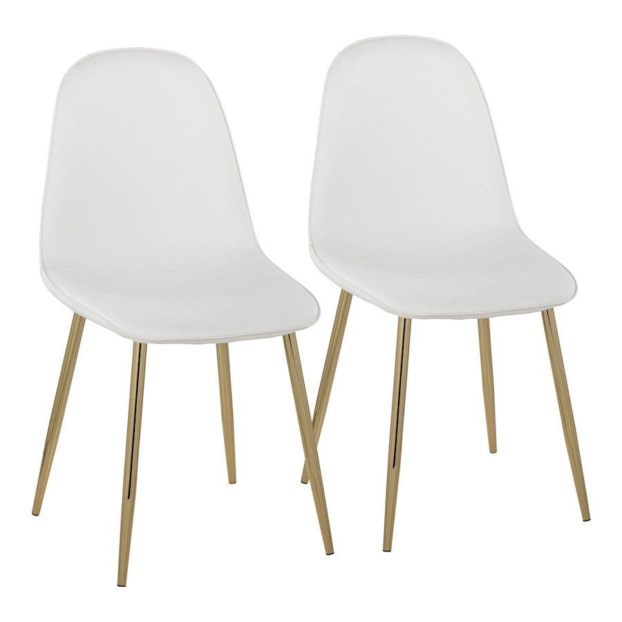LumiSource Pebble Chair, Set of 2 in Gold Steel/White PU - CH-PEBBLEAUPUW2