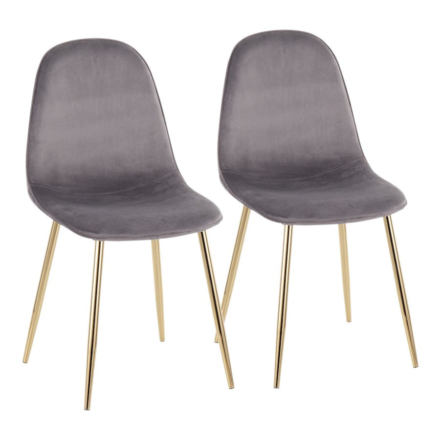 LumiSource Pebble Chair, Set of 2 in Gold Steel/Grey Velvet - CH-PEBBLEAUVGY2