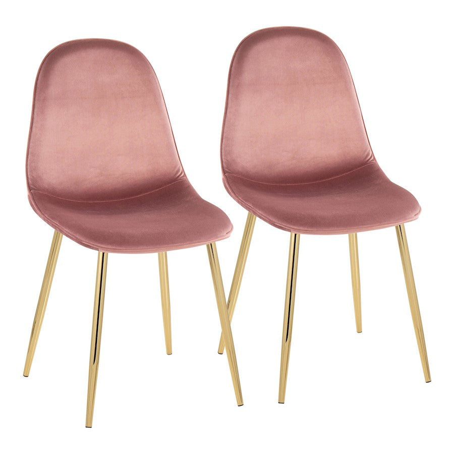 LumiSource Pebble Chair, Set of 2 in Gold Steel/Pink Velvet - CH-PEBBLEAUVPK2