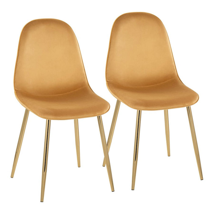 LumiSource Pebble Chair, Set of 2 in Gold Steel/Yellow Velvet - CH-PEBBLEAUVY2