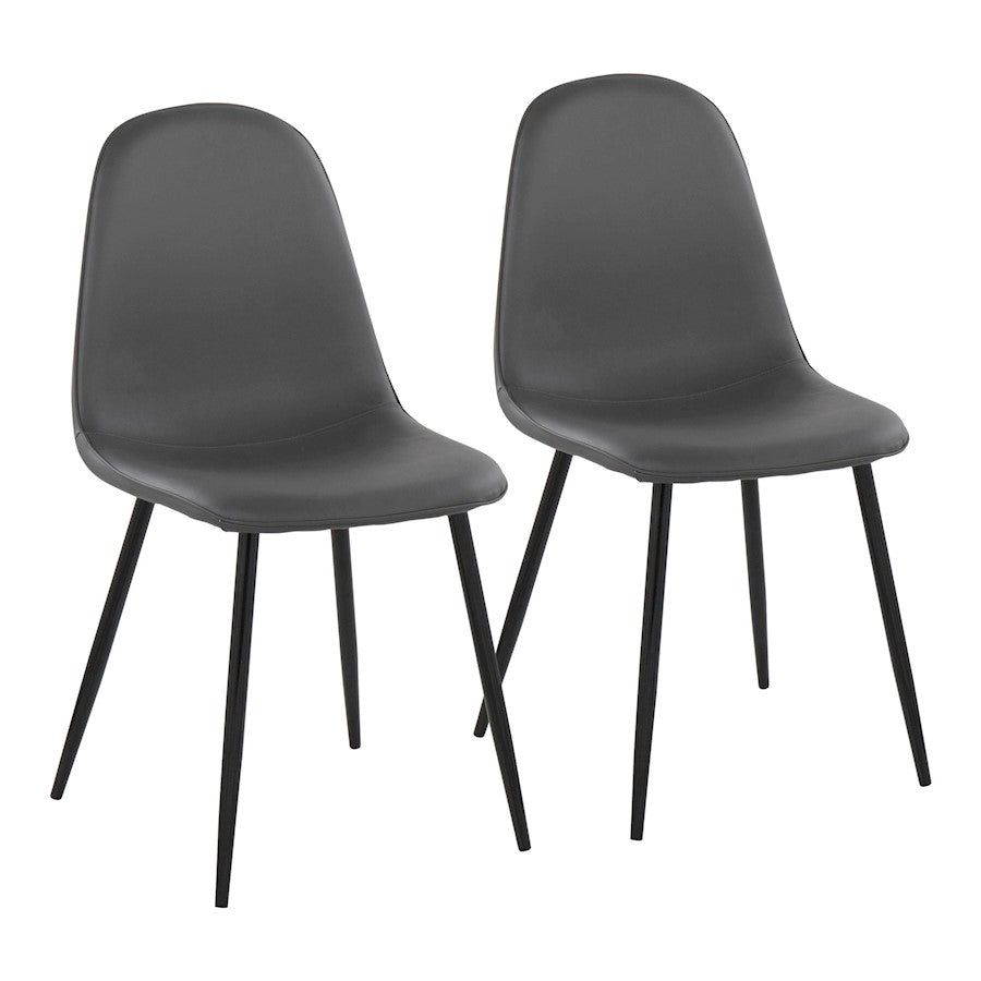 LumiSource Pebble Chair, Set of 2 in Black Steel/Grey PU - CH-PEBBLEBKPUGY2
